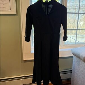 Black Fit and Flare Dress * 3/4 Sleeve * Notch Neck * Work Office Career Dress